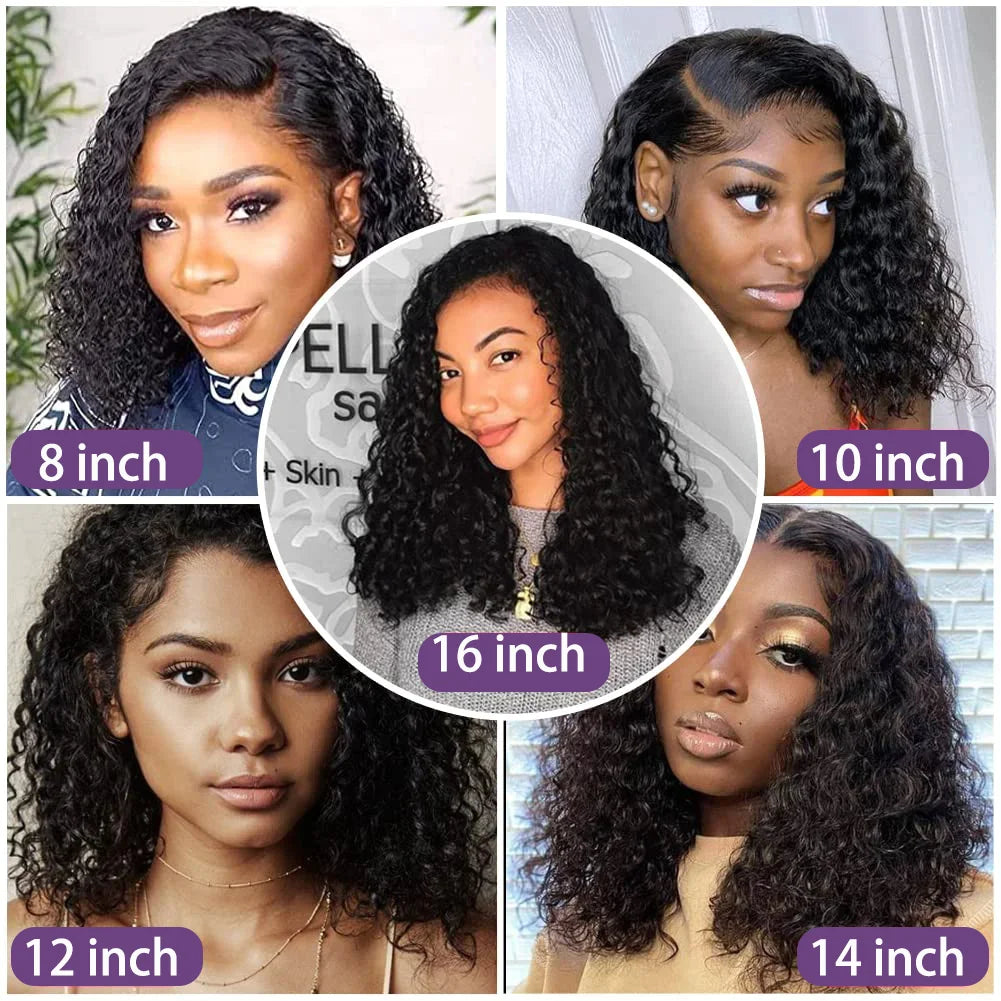 Curly Short Bob 200% 13X4 Lace Frontal Human Hair Wigs Deep Water Wave