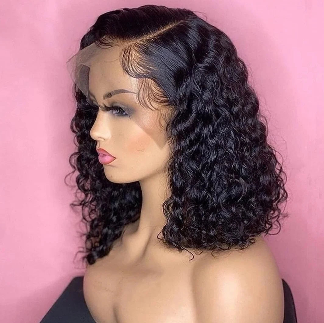 Curly Short Bob 200% 13X4 Lace Frontal Human Hair Wigs Deep Water Wave