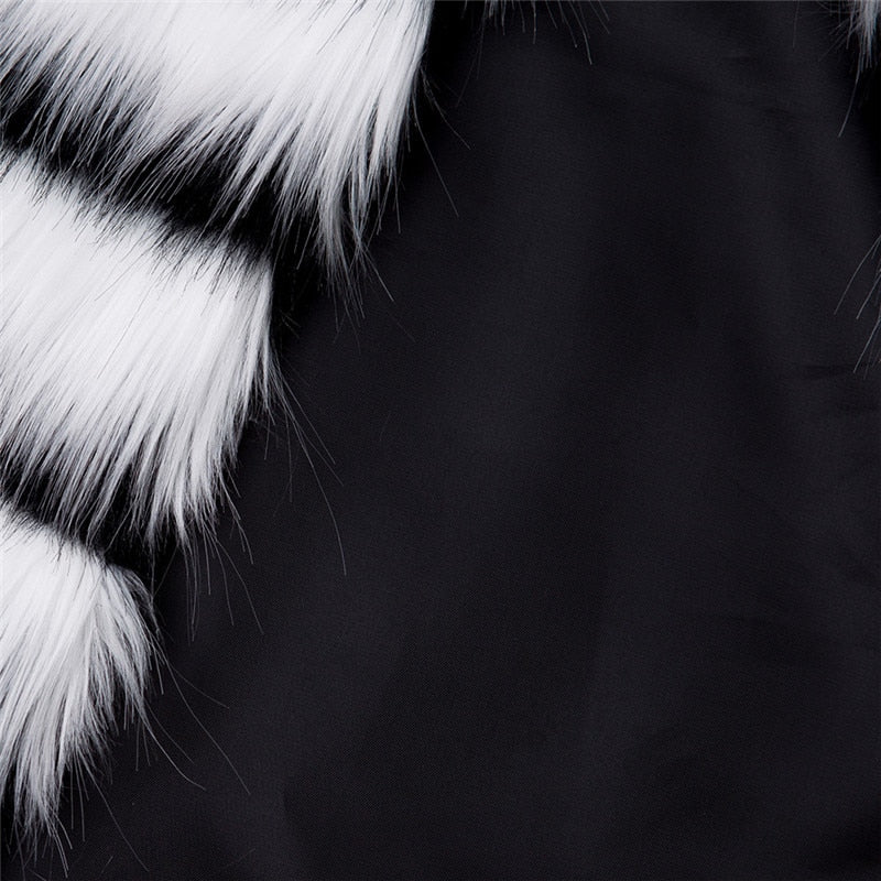 Winter Black and white striped faux fur coat fur coats Women Elegant