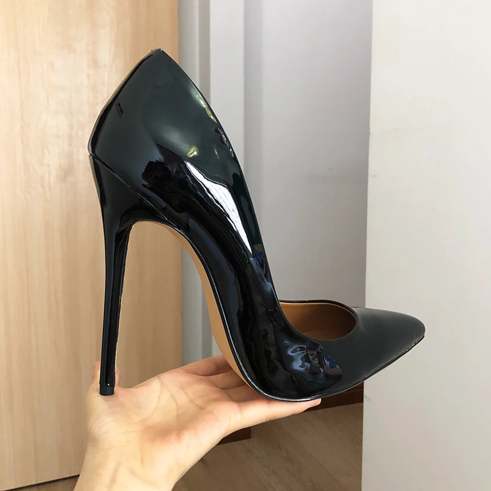 Tikicup Plus Size 40-48 Solid Black 15cm Extremely High Heel Pointy