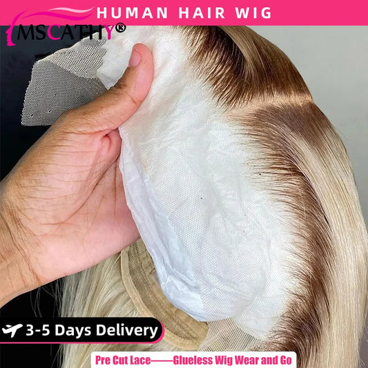 Glueless 4/613 Blonde Ombre Human Hair Wigs For Women Wear And Go