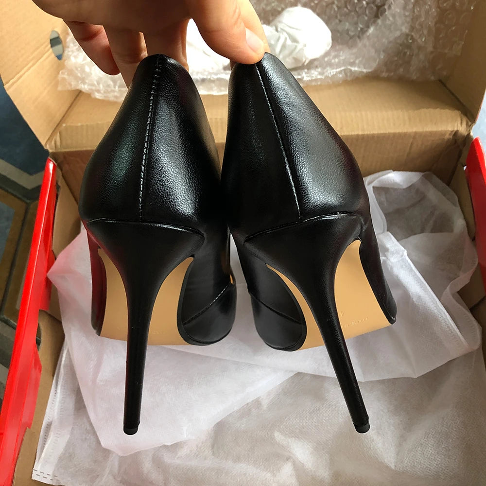 Tikicup Plus Size 40-48 Solid Black 15cm Extremely High Heel Pointy