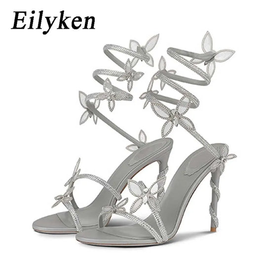 Eilyken Sexy Crystal Butterfly-knot Ankle Strap  Woman Sandals Fashion