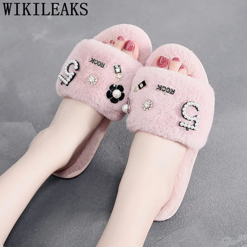 2024 Fur Slippers Women Fur Sandals Perfume Decoration Ladies Shoes