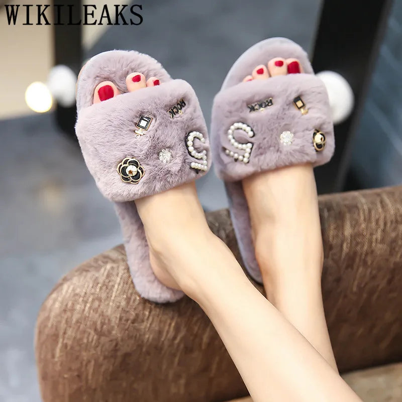 2024 Fur Slippers Women Fur Sandals Perfume Decoration Ladies Shoes