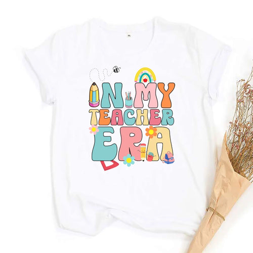 Casual Girls Tees Top in My Teacher Era&pencil Pattern Print T-shirt