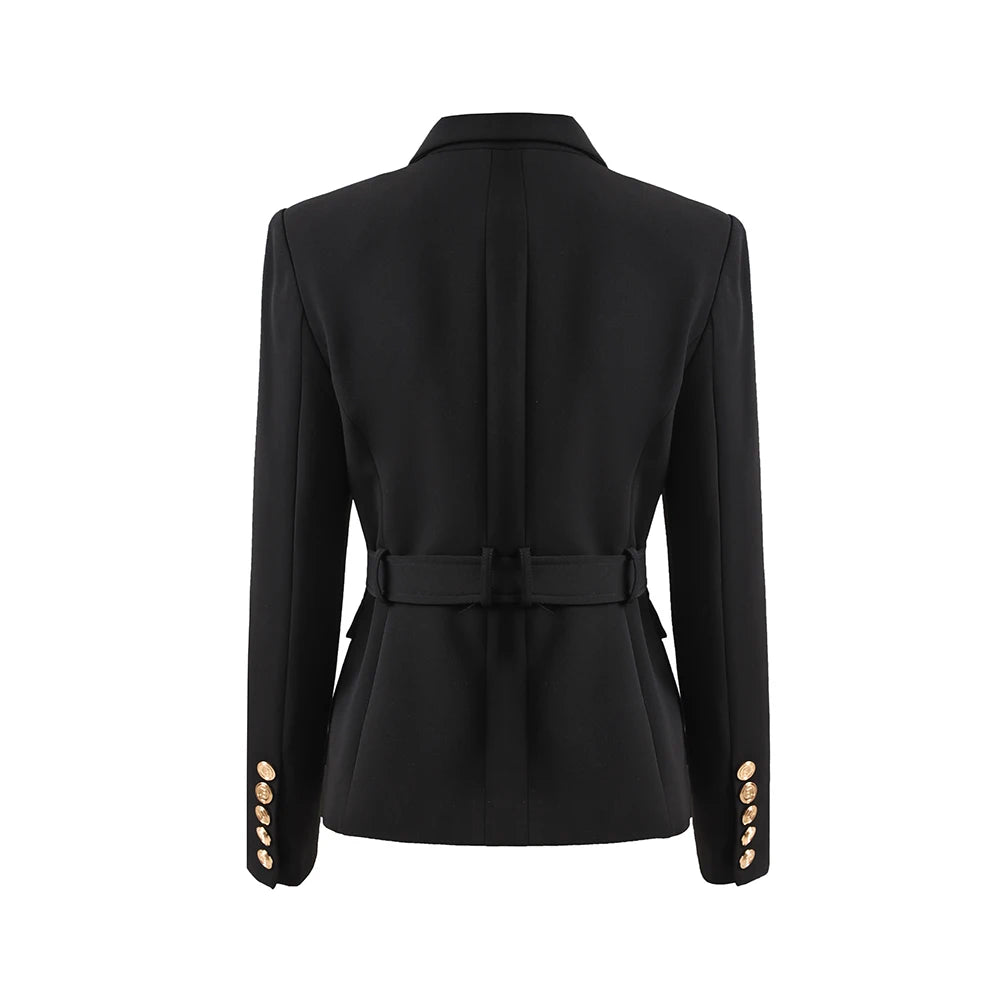 Women Pocket Blazer With Belt Notched Fashion Top Quality Elegant