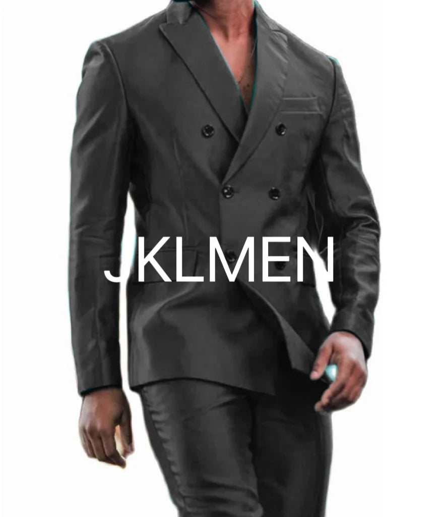 Latest Design Shiny  Jacket Pants Double Breasted Peak Lapel Men Suits