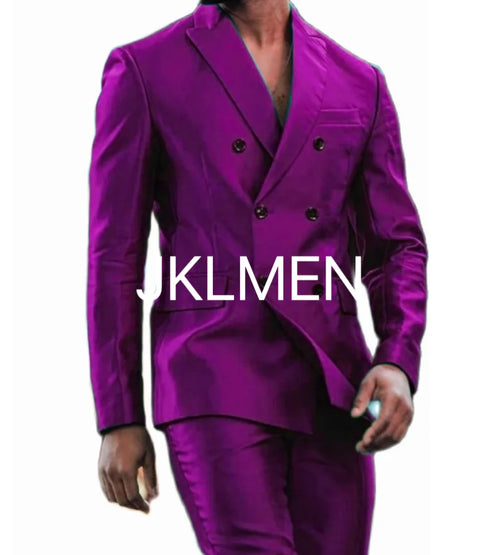 Latest Design Shiny  Jacket Pants Double Breasted Peak Lapel Men Suits