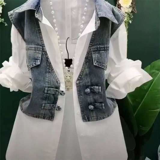 Fashion Design Sense Striped Denim Jackets Shirt Women's Spring Summer