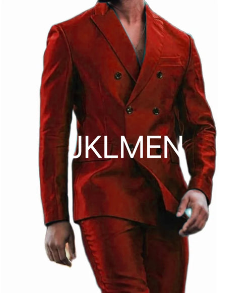 Latest Design Shiny  Jacket Pants Double Breasted Peak Lapel Men Suits