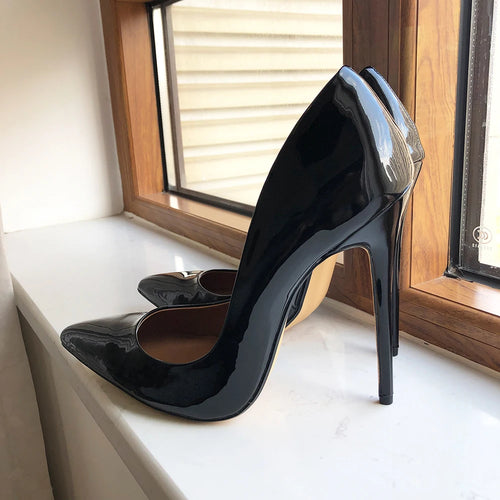 Tikicup Plus Size 40-48 Solid Black 15cm Extremely High Heel Pointy