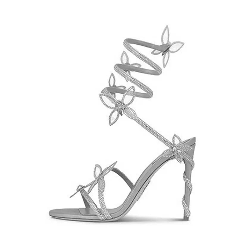 Eilyken Sexy Crystal Butterfly-knot Ankle Strap  Woman Sandals Fashion