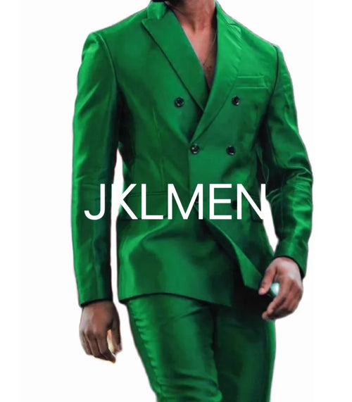 Latest Design Shiny  Jacket Pants Double Breasted Peak Lapel Men Suits