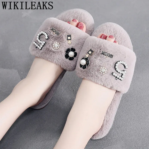 2024 Fur Slippers Women Fur Sandals Perfume Decoration Ladies Shoes