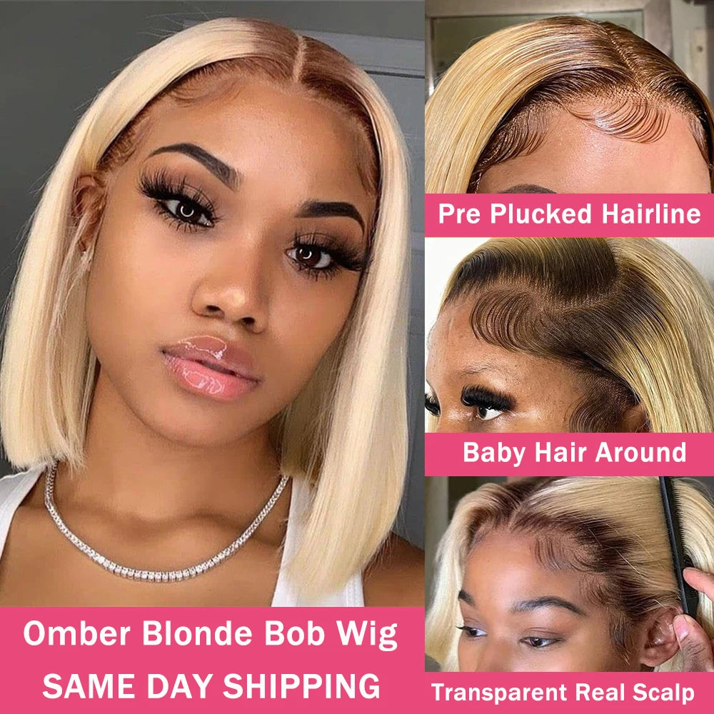 13x4  613 Blonde BOB Ombre Lace Fornt Wig Short Straight Bob