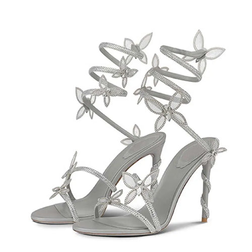 Eilyken Sexy Crystal Butterfly-knot Ankle Strap  Woman Sandals Fashion