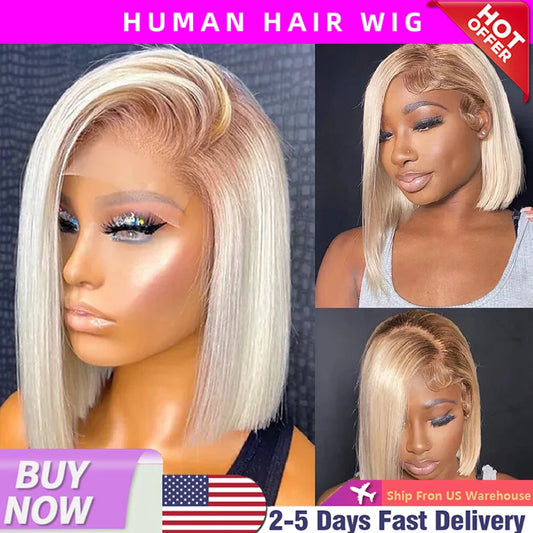 13x4  613 Blonde BOB Ombre Lace Fornt Wig Short Straight Bob