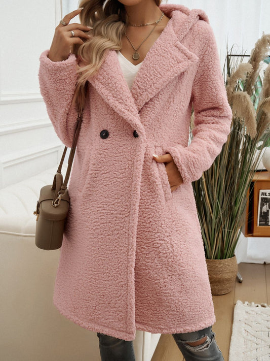 Pocketed Long Sleeve Hooded Teddy Coat