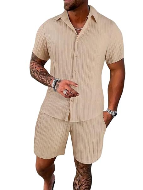 Mens Styalish Sugar Cane Fabric Co-ord Set Short Sleeve Shirt and